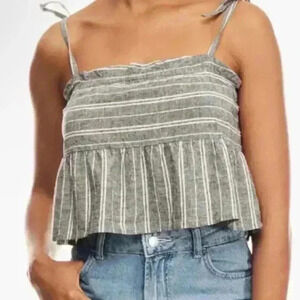 Roxy Grey Linen Blend Crop Top Size Medium